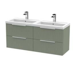 Balterley Fluted Wall Hung 4 Drawer Vanity Basin Unit & Basin 1200mm Satin Green - thumbnail 1
