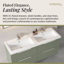 Balterley Fluted Wall Hung 4 Drawer Vanity Basin Unit & Basin 1200mm Satin Green - thumbnail 4