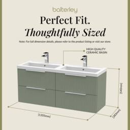 Balterley Fluted Wall Hung 4 Drawer Vanity Basin Unit & Basin 1200mm Satin Green - thumbnail 5