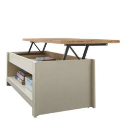 KORVIXA Cream Coffee Modern Table Storage Lift Top Up Drawer Shelf - Size: 100 cm x 100 cm - thumbnail 4