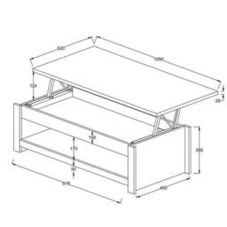 KORVIXA Cream Coffee Modern Table Storage Lift Top Up Drawer Shelf - Size: 100 cm x 100 cm - thumbnail 2