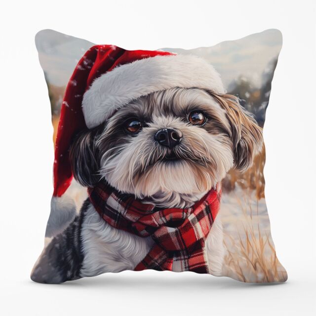 Warren Reed - Designer Christmas Shih Tzu Cushion in Brown - Size: 45 cm x 45 cm - image 1