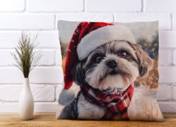 Warren Reed - Designer Christmas Shih Tzu Cushion in Brown - Size: 45 cm x 45 cm - thumbnail 2