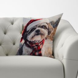 Warren Reed - Designer Christmas Shih Tzu Cushion in Brown - Size: 45 cm x 45 cm - thumbnail 3