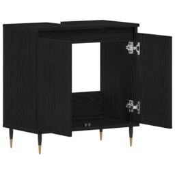 Berkfield Home Bathroom Sink Cabinet Black Oak 58x33x60 cm Engineered Wood - Size: 58 x 33 x 60 cm - thumbnail 5