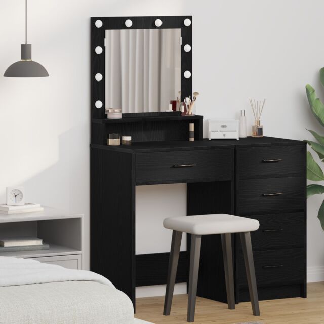 Berkfield Home Makeup Table with LED Lights - Black Oak, 50x41x135 cm - Size: 50 x 41 x 135 cm - image 1