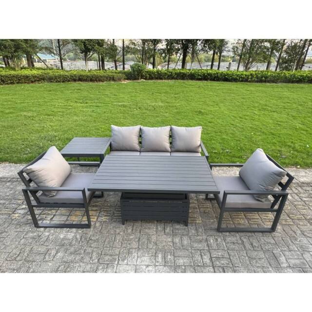 Fimous Aluminum 5-Piece 5-Seater Sofa Set with Lifting Table, 2 Chairs in Dark Grey - image 1