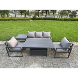 Fimous Aluminum 5-Piece 5-Seater Sofa Set with Lifting Table, 2 Chairs in Dark Grey - thumbnail 1