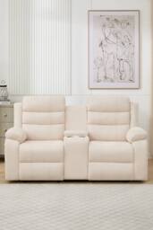 More4Homes Boston 2 Seater Manual Recliner Sofa w Drinks Console in Beige - thumbnail 7