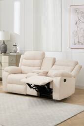 More4Homes Boston 2 Seater Manual Recliner Sofa w Drinks Console in Beige - thumbnail 9