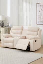 More4Homes Boston 2 Seater Manual Recliner Sofa w Drinks Console in Beige - thumbnail 8