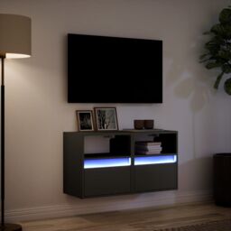 Berkfield Home TV Wall Cabinets with LED Lights 2 pcs Black 41x31x45 cm - Size: 41 x 31 x 45 cm - thumbnail 5