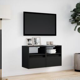 Berkfield Home TV Wall Cabinets with LED Lights 2 pcs Black 41x31x45 cm - Size: 41 x 31 x 45 cm - thumbnail 4