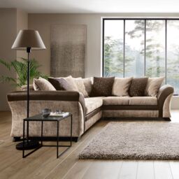 Abakus Direct Farrow Crushed Chenille Corner Sofa in Brown & Beige