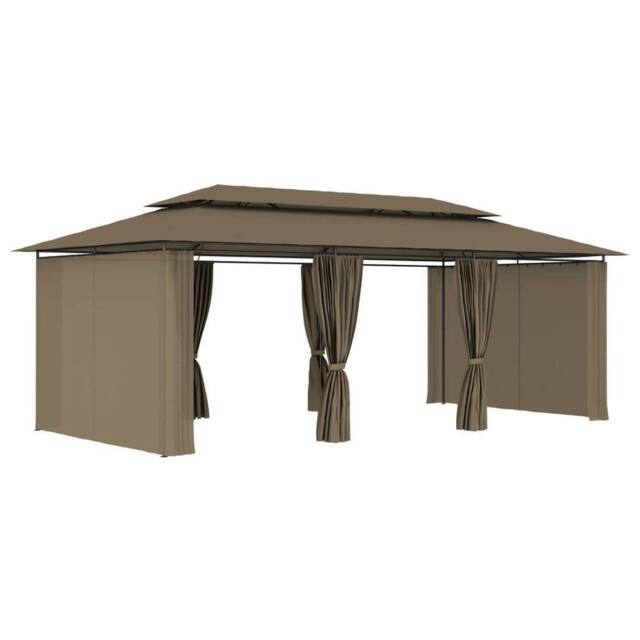 Berkfield Home Gazebo with Curtains 600x298x270 cm Taupe 180 g/m ² in Stone - Size: 600 x 298 x 270 cm - image 1