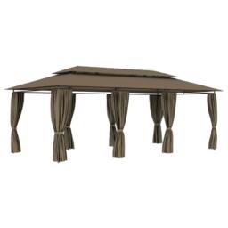 Berkfield Home Gazebo with Curtains 600x298x270 cm Taupe 180 g/m ² in Stone - Size: 600 x 298 x 270 cm - thumbnail 2