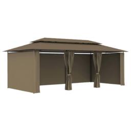 Berkfield Home Gazebo with Curtains 600x298x270 cm Taupe 180 g/m ² in Stone - Size: 600 x 298 x 270 cm - thumbnail 3