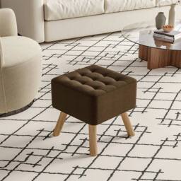 KORVIXA Linen Upholstered Hallway Rest Stool Footstool Ottoman in Brown - Size: 0.6m2 - thumbnail 4