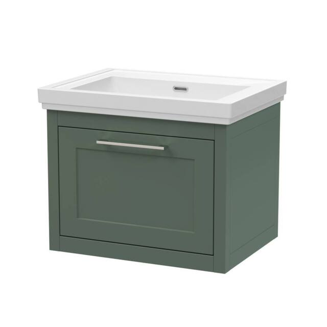 Balterley Wall Hung 1 Drawer Vanity Unit & 0TH Fireclay Basin, 600mm, Green - image 1