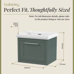 Balterley Wall Hung 1 Drawer Vanity Unit & 0TH Fireclay Basin, 600mm, Green - thumbnail 5