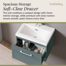 Balterley Wall Hung 1 Drawer Vanity Unit & 0TH Fireclay Basin, 600mm, Green - thumbnail 4