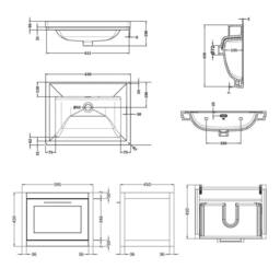 Balterley Wall Hung 1 Drawer Vanity Unit & 0TH Fireclay Basin, 600mm, Green - thumbnail 8
