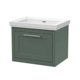 Balterley Wall Hung 1 Drawer Vanity Unit & 0TH Fireclay Basin, 600mm, Green - thumbnail 1