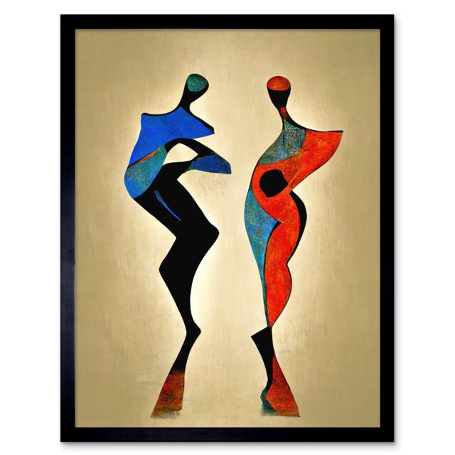 "Artery8 Wall Art Print Two Posing Models In Red & Blue Abstract Modern Painting Art Framed in Black - Size: W12"" x H16""" - image 1