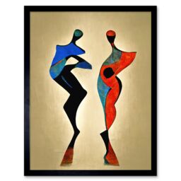 "Artery8 Wall Art Print Two Posing Models In Red & Blue Abstract Modern Painting Art Framed in Black - Size: W12"" x H16""" - thumbnail 1