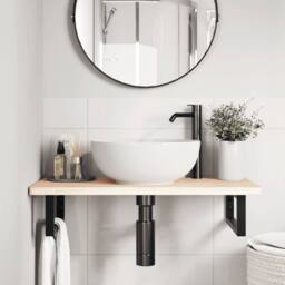 Berkfield Home Elegant Basin Shelf Wall Mounted Steel & Solid Wood Oak in Natural - thumbnail 1
