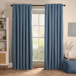 OHS Woven Texture Pair of Eyelet Curtains Ready Made Blackout in Blue - Size: 168 cm width x 183 cm drop - thumbnail 1