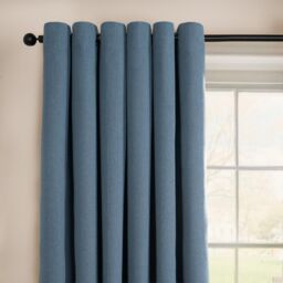OHS Woven Texture Pair of Eyelet Curtains Ready Made Blackout in Blue - Size: 168 cm width x 183 cm drop - thumbnail 2