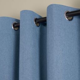 OHS Woven Texture Pair of Eyelet Curtains Ready Made Blackout in Blue - Size: 168 cm width x 183 cm drop - thumbnail 3
