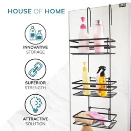 House of Home Shower Caddy 3 Tier Bathroom Storage Organiser Hanging Basket Over The Door in Black - thumbnail 2