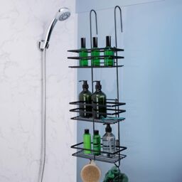 House of Home Shower Caddy 3 Tier Bathroom Storage Organiser Hanging Basket Over The Door in Black