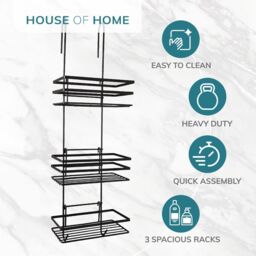 House of Home Shower Caddy 3 Tier Bathroom Storage Organiser Hanging Basket Over The Door in Black - thumbnail 3