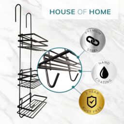 House of Home Shower Caddy 3 Tier Bathroom Storage Organiser Hanging Basket Over The Door in Black - thumbnail 5