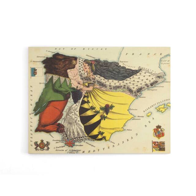 "Artery8 Lancaster 1869 Spain Portugal Pictorial Map Canvas Wall Art Print - Size: W18"" x H24""" - image 1