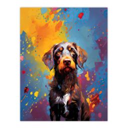"Artery8 Wall Art Print Wirehaired German Pointer Dog Lover Gift Pet Portrait Blue Orange Purple Artwork Painting Poster - Size: W18"" x H24""" - thumbnail 1