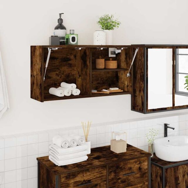 Berkfield Home Bathroom Wall Cabinet Smoked Oak 80x25x40 cm Engineered Wood in Brown - Size: 80 x 25 x 40 cm - image 1