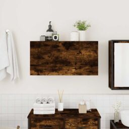 Berkfield Home Bathroom Wall Cabinet Smoked Oak 80x25x40 cm Engineered Wood in Brown - Size: 80 x 25 x 40 cm - thumbnail 3