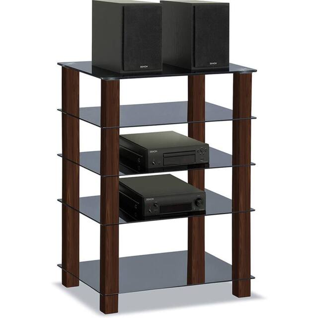Homeology TRINITY Gloss Black 5 Shelf Flat Screen TV Rack Glass Stand - image 1