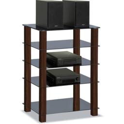 Homeology TRINITY Gloss Black 5 Shelf Flat Screen TV Rack Glass Stand - thumbnail 1