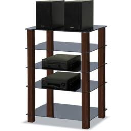 Homeology TRINITY Gloss Black 5 Shelf Flat Screen TV Rack Glass Stand - thumbnail 3