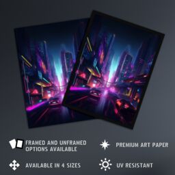 "Artery8 Neon Purple Cityscape Electronic Futuristic Skyscraper Boys Bedroom Unframed Wall Art Print Poster Home Decor Premium - Size: W12"" x H16""" - thumbnail 2