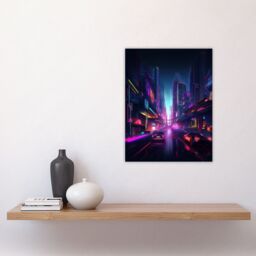 "Artery8 Neon Purple Cityscape Electronic Futuristic Skyscraper Boys Bedroom Unframed Wall Art Print Poster Home Decor Premium - Size: W12"" x H16""" - thumbnail 4