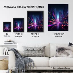 "Artery8 Neon Purple Cityscape Electronic Futuristic Skyscraper Boys Bedroom Unframed Wall Art Print Poster Home Decor Premium - Size: W12"" x H16""" - thumbnail 3