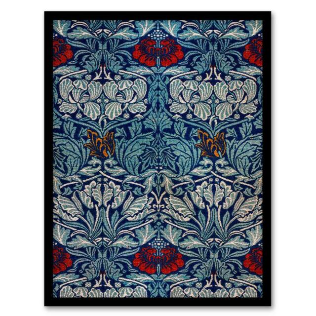 Artery8 William Morris Framed Wall Art Print Tulip & Rose Floral Pattern in Blue - Size: A4 - image 1