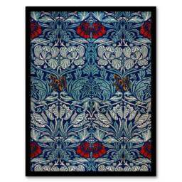Artery8 William Morris Framed Wall Art Print Tulip & Rose Floral Pattern in Blue - Size: A4 - thumbnail 1