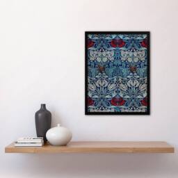 Artery8 William Morris Framed Wall Art Print Tulip & Rose Floral Pattern in Blue - Size: A4 - thumbnail 2
